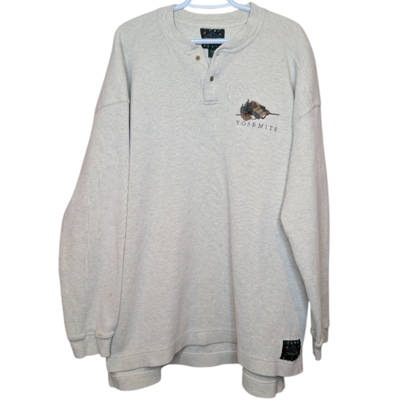 Vintage Camp David Cream Yosemite Embroidered Hiking Crew Neck Top Mens XL - Picture 1 of 11